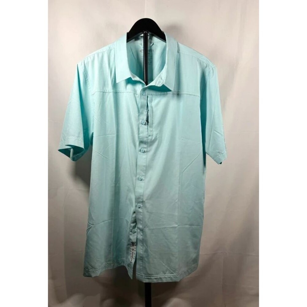 Costa Men’s XL Performance Fishing Shirt Aqua Blue Short Sleeve Button Down